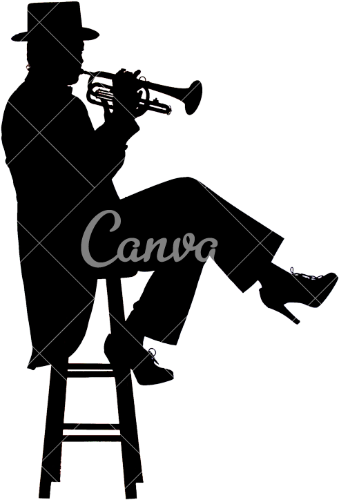 Silhouette Of A Woman Trumpet Player - Canva (640x800)