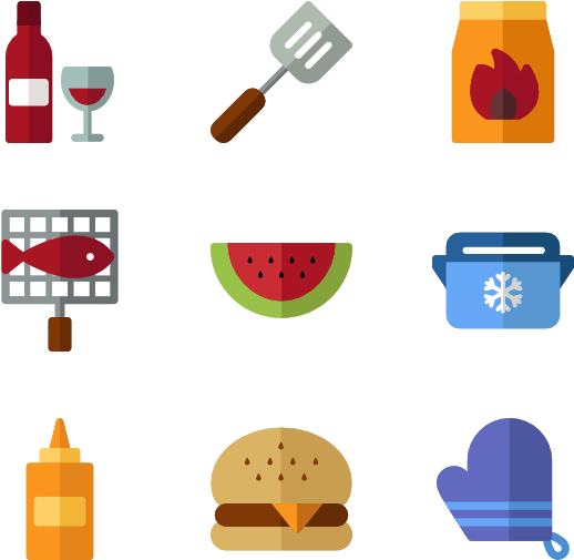 Barbecue Set 30 Icons - Icon Cook (600x564)