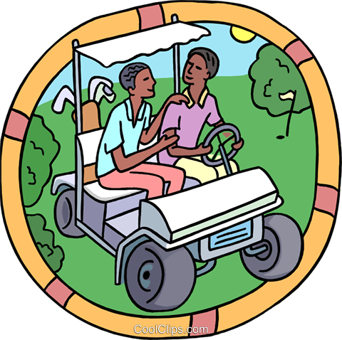 Two Men Riding In Golf Cart Royalty Free Vector Clip - Lsu Lady Tigers Softball (480x478)