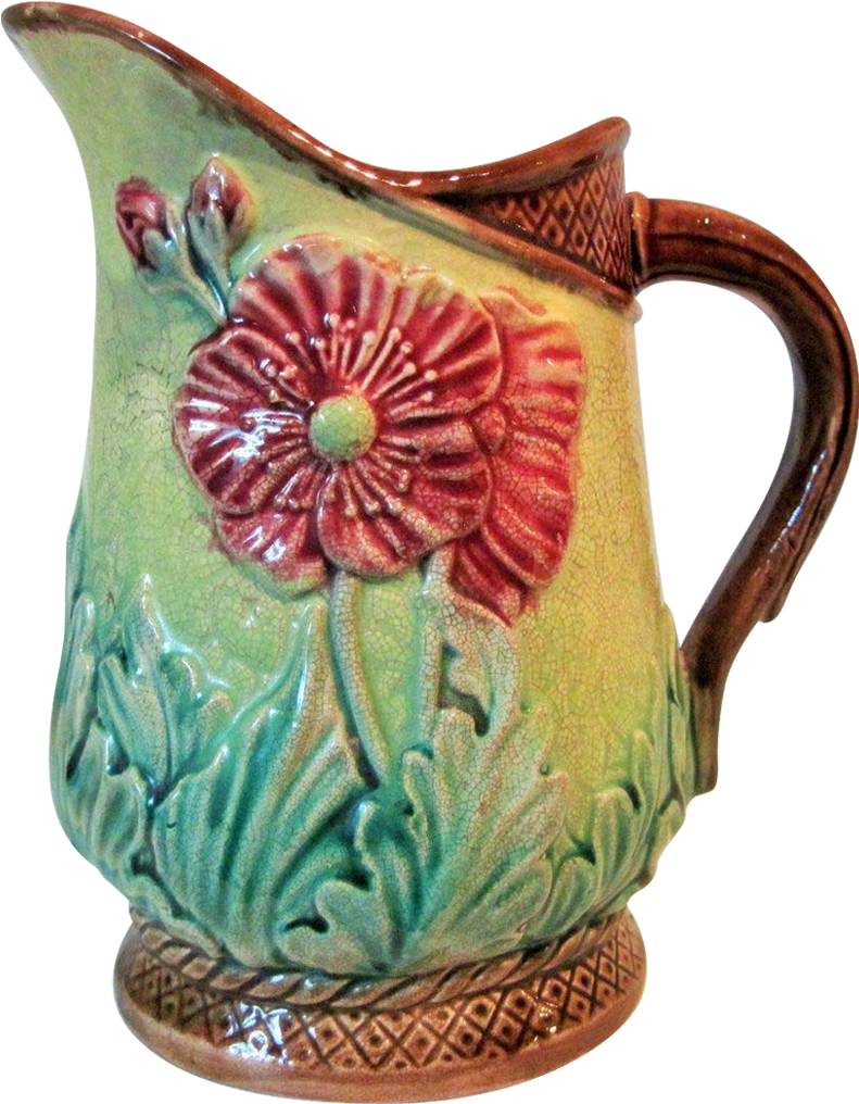 Circa 1880's Antique Majolica Cream Pitcher 'red Poppy' - Jug (1023x1023)