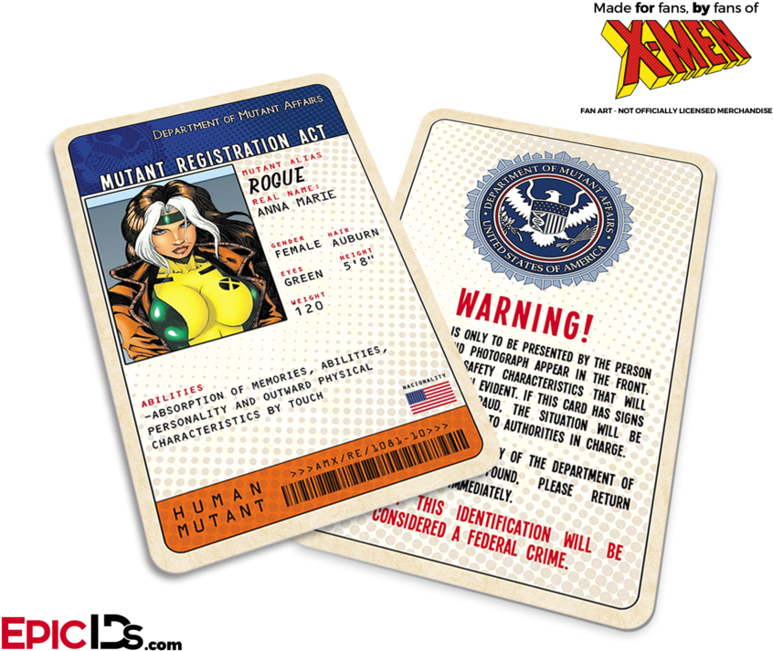 Mutant Registration Act 'x-men' Classic Comic Identification - Rogue X Men (900x750)