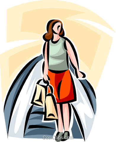 Woman Riding An Escalator While Shopping Royalty Free - Royalty-free (392x480)