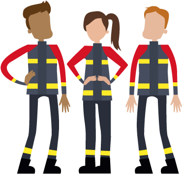 Three Cartoon Images Of Firefighters - Cartoon (600x400)