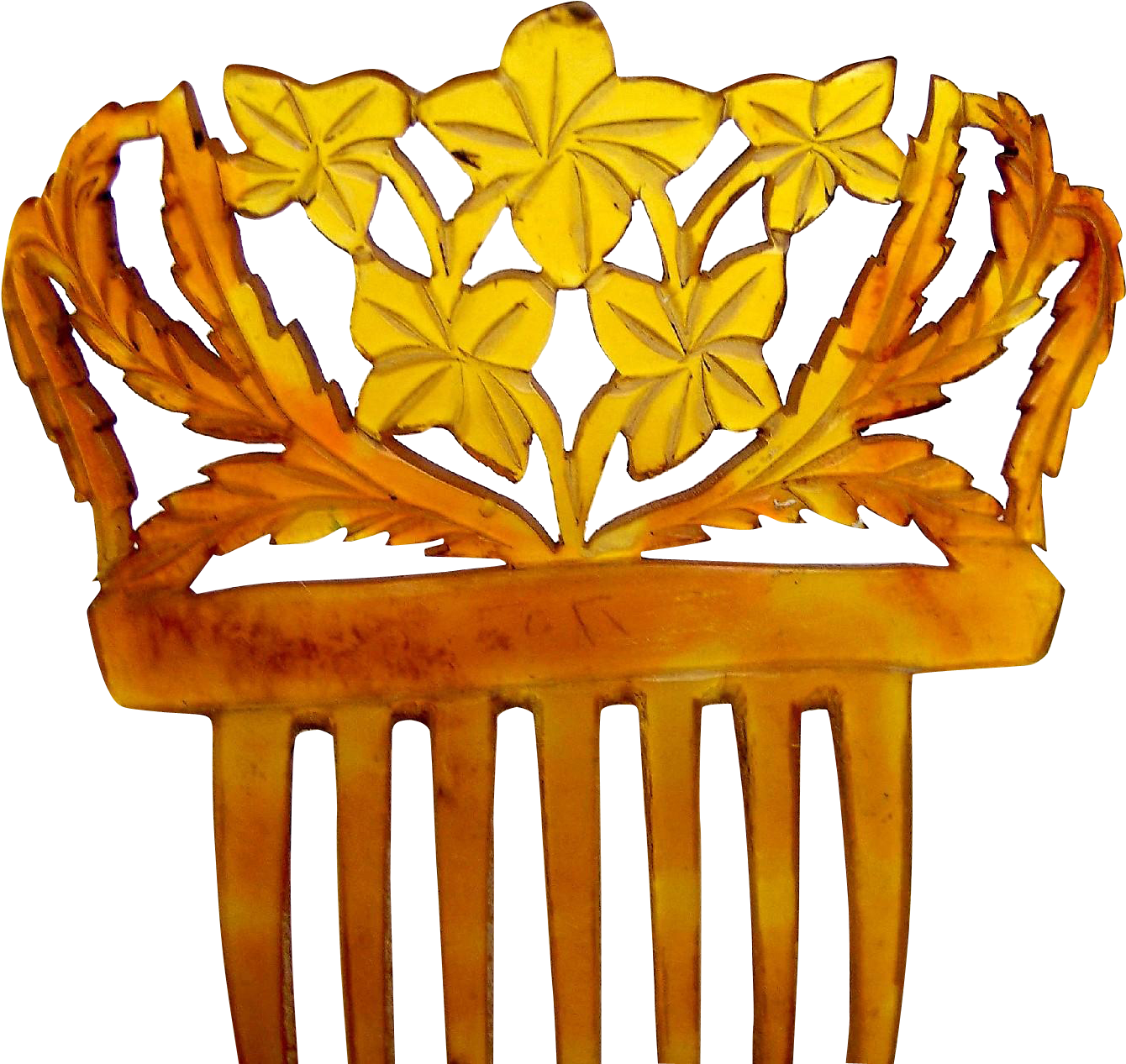 Victorian Spanish Style Hair Comb Carved Steer Horn - Victorian Spanish Style Hair Comb Amber Carved Steer (1339x1339)
