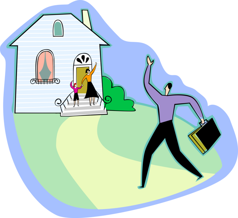 Vector Illustration Of Father Arriving Home From Work - Arriving Home Clipart (763x700)