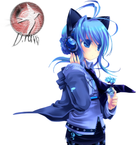 Wallpaper Fille Manga Avec Casque - Neko Blue (568x640)
