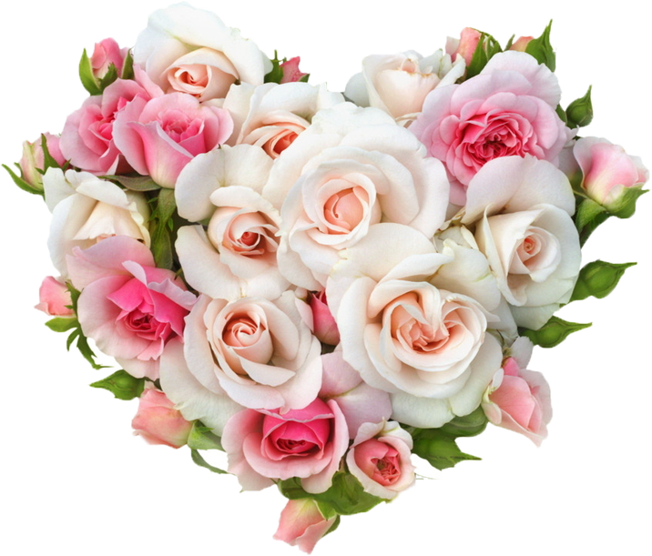 Gift Wedding Rose Heart Flower Bouquet - Pink And White Roses Background (716x611)