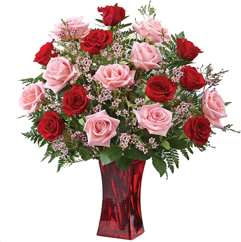 Red & Pink Roses Bouquet - Fresh Flowers (1024x1024)