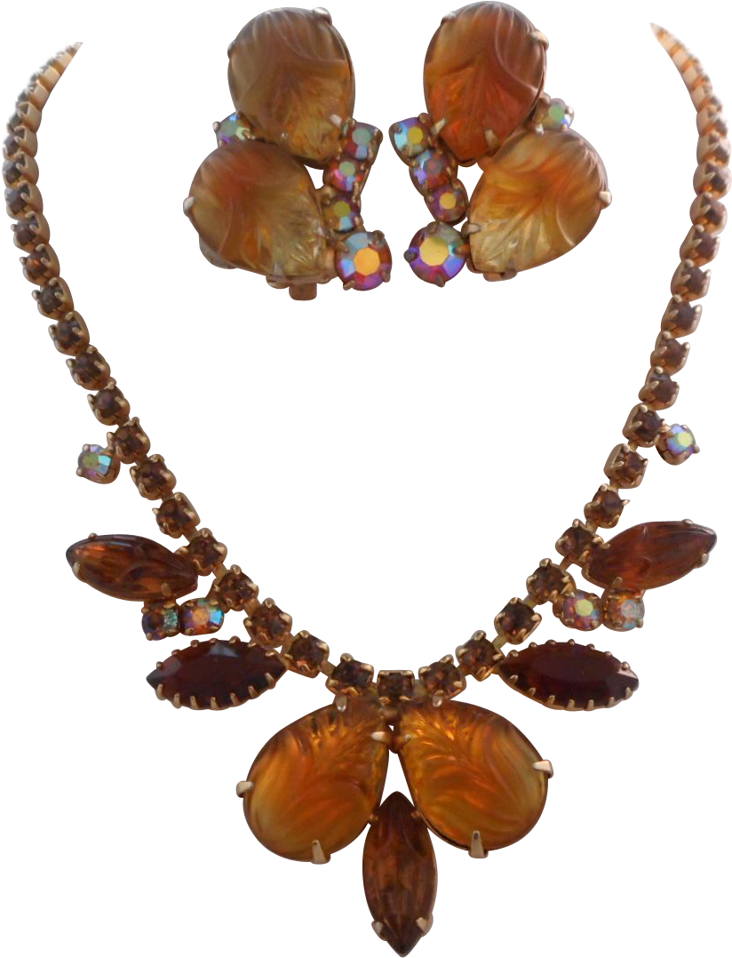 Vintage Honey Brown Molded Glass Rhinestone Necklace - Choker (1077x1077)