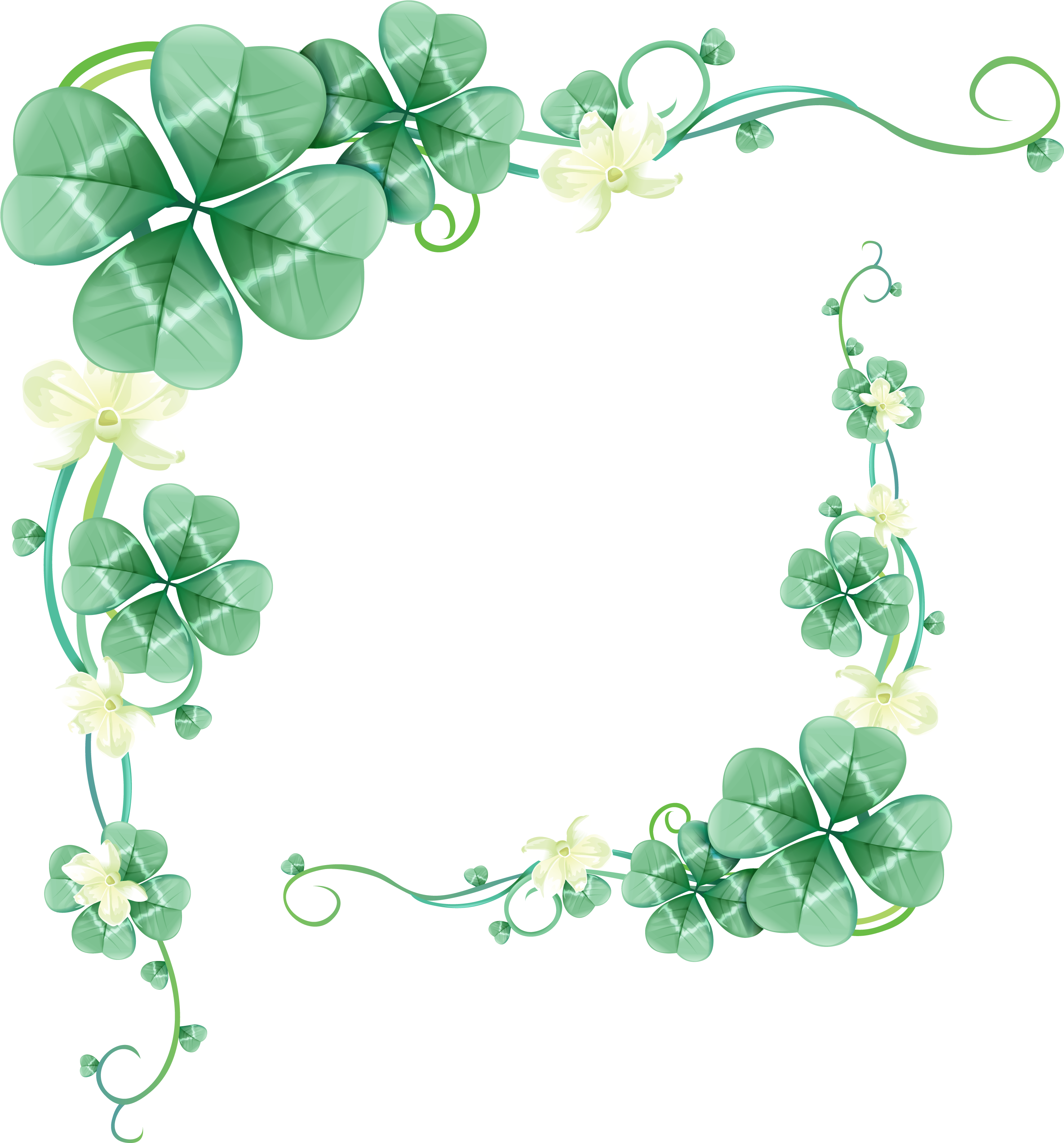 Four-leaf Clover Green - Blumen Rahmen Png (3189x3189)