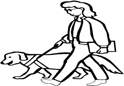 Beautiful Elderly Blind Woman Walking With Dog Coloring - Walking Dog Coloring Page (476x333)