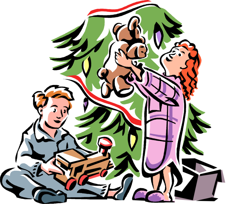 Vector Illustration Of Children Open New Toy Gifts - Cartoon (787x700)
