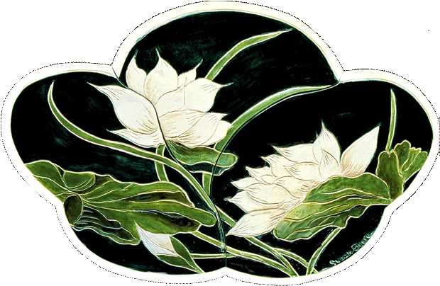 Large Free Form Ceramic Panel Of Two Lotus Flowers - Pond (640x427)