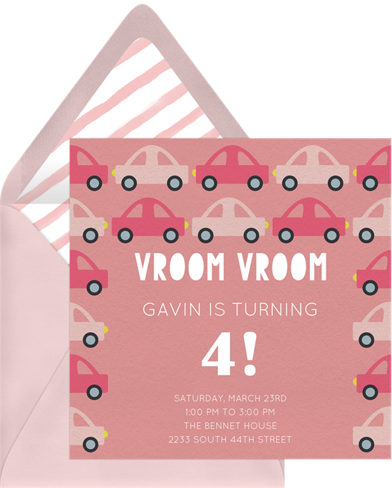 Vroom Vroom Invitation In Pink - Construction Paper (550x686)