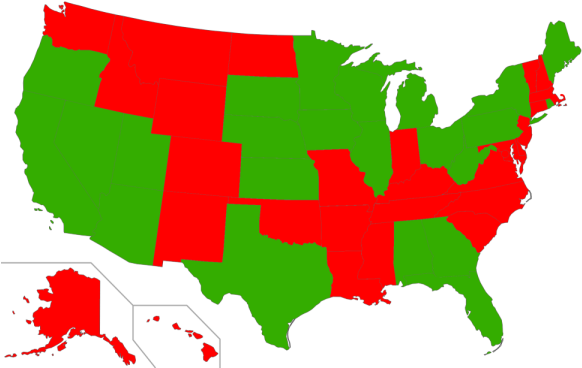Map Of States With Laws On Bedbugs - States With Corporal Punishment (600x371)