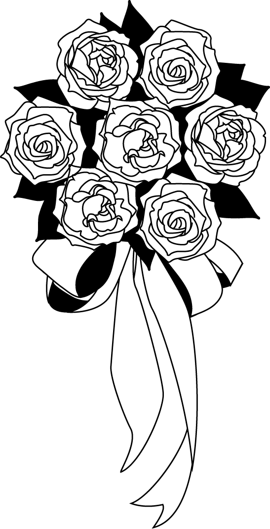 Floral Design Nosegay Black And White Clip Art - フリー 素材 イラスト ブーケ モノクロ (547x1069)