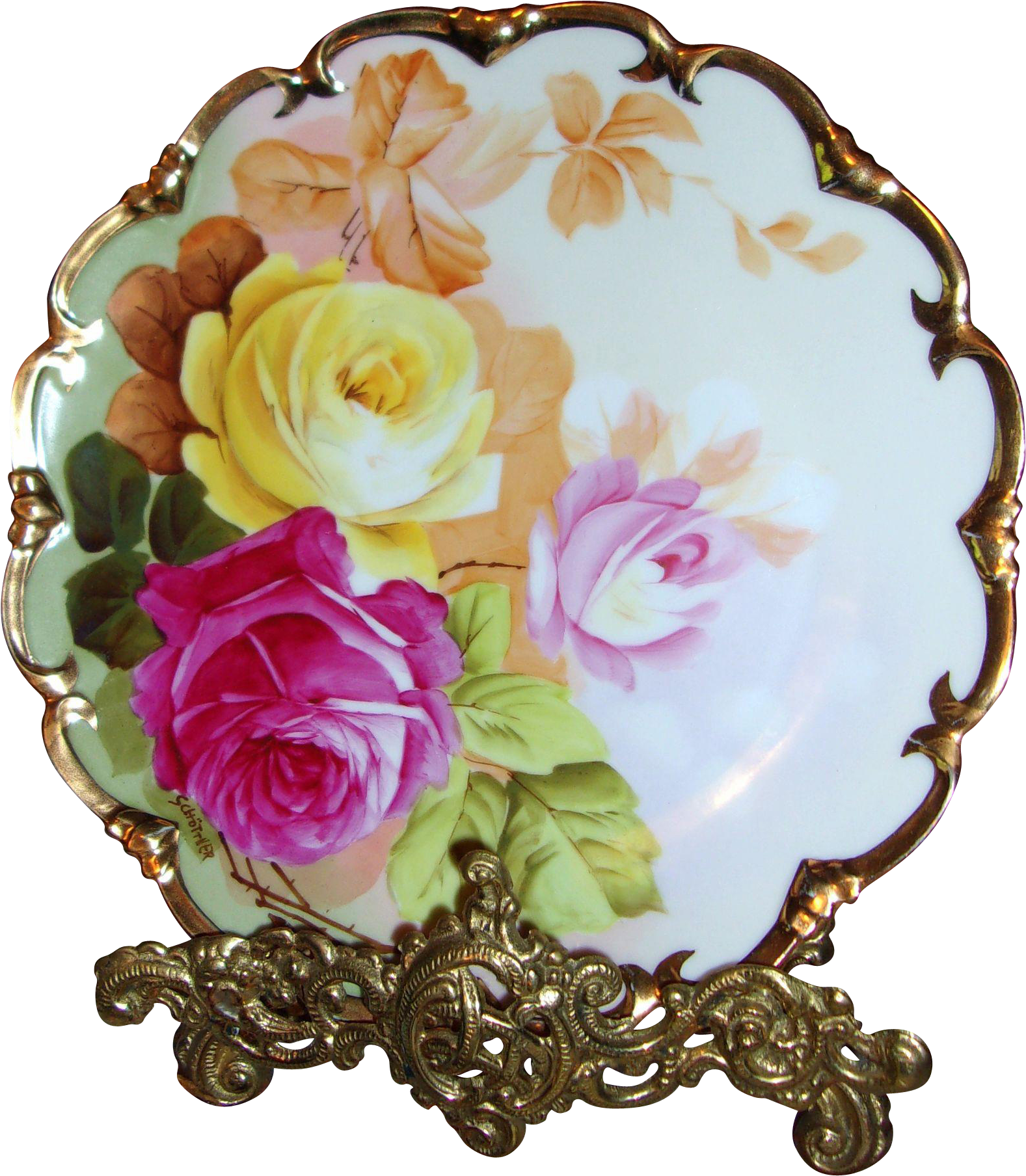 Leonard Austria Hand Painted Rose Plate,artist Signed - Artificial Flower (1807x1807)