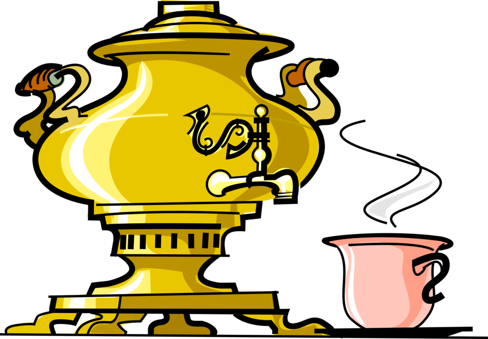 Vector Illustration Of Russian Samovar Self-boiler - Tea Urn Clipart (1005x700)