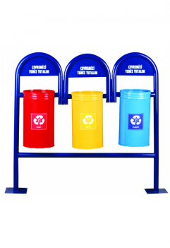 3'lü İki̇ Ayakli Geri̇ Dönüşüm Çöp Kovasi - Recycling Bin (350x350)
