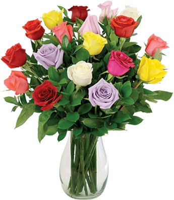 By Http - 18 Multi-color Long-stem Roses Bouquet | Flower Delivery (440x496)