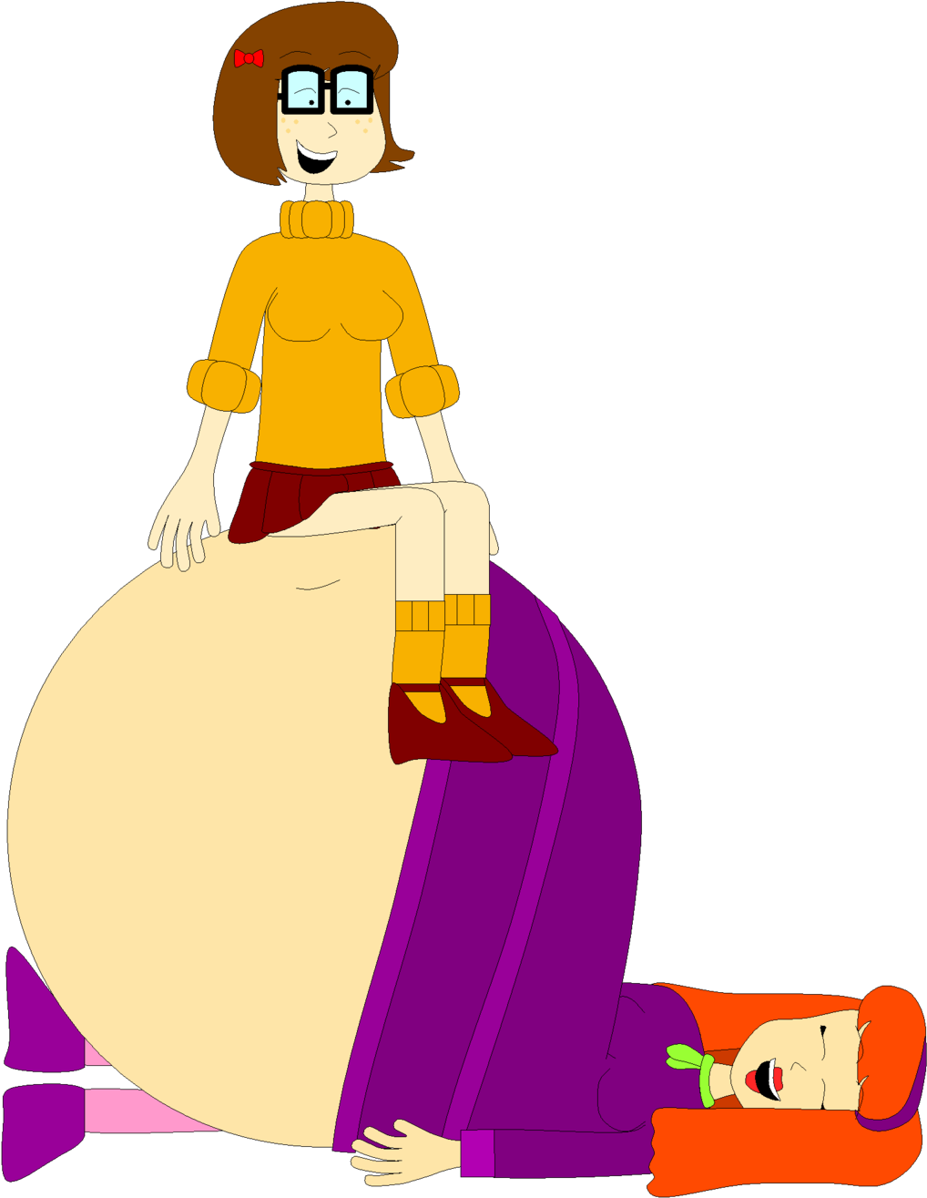 Velma Sits On Daphne's Belly By Angry-signs - Daphne Belly Expansion (1024x1317)