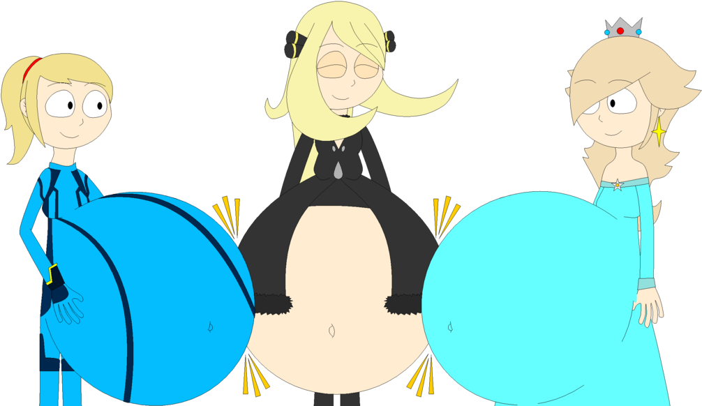 Samus, Rosalina And Cynthia Belly Bump By Angry-signs - Cartoon (1024x582)