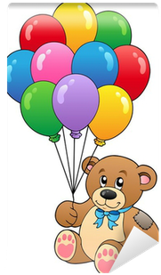 Cute Teddy Bear Holding Balloons Wall Mural • Pixers® - Cartoon Picture Of Balloons (400x400)