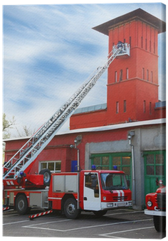 Quadro Su Tela Fire Station, Camion Rosso Fuoco Con - Fire Station (400x400)