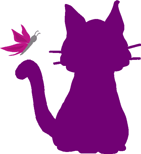 Purple Cat With Butterfly - Purple Animated Cat Gif (526x546)