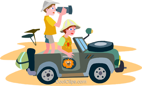 People In A Jeep On Safari Royalty Free Vector Clip - Safari Jeep Clip Art (480x292)