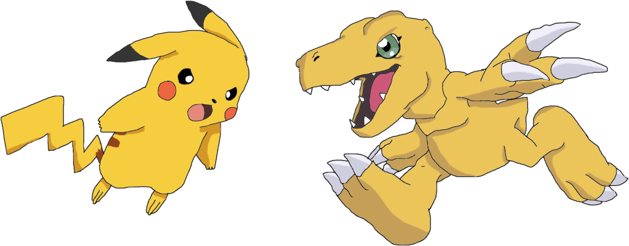 Pikachu And Agumon By Bubblecat14 - Agumon Y Pikachu (1280x528)