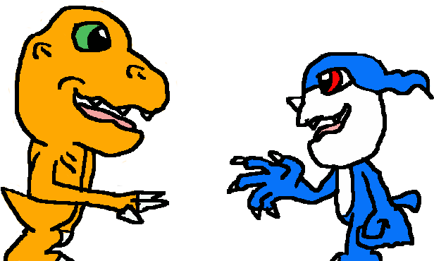 Agumon And Veemon, Talking By Dancrewproductions On - Cartoon (650x581)