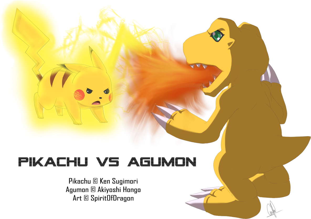 Pikachu Vs Agumon By Spiritofdragon Pikachu Vs Agumon - Agumon (1209x857)