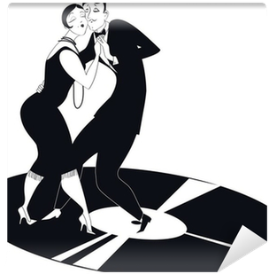 Couple Dancing Tango On A Vinyl Record Clipart Wall - Casal Dançando Em Preto E Branco (400x400)