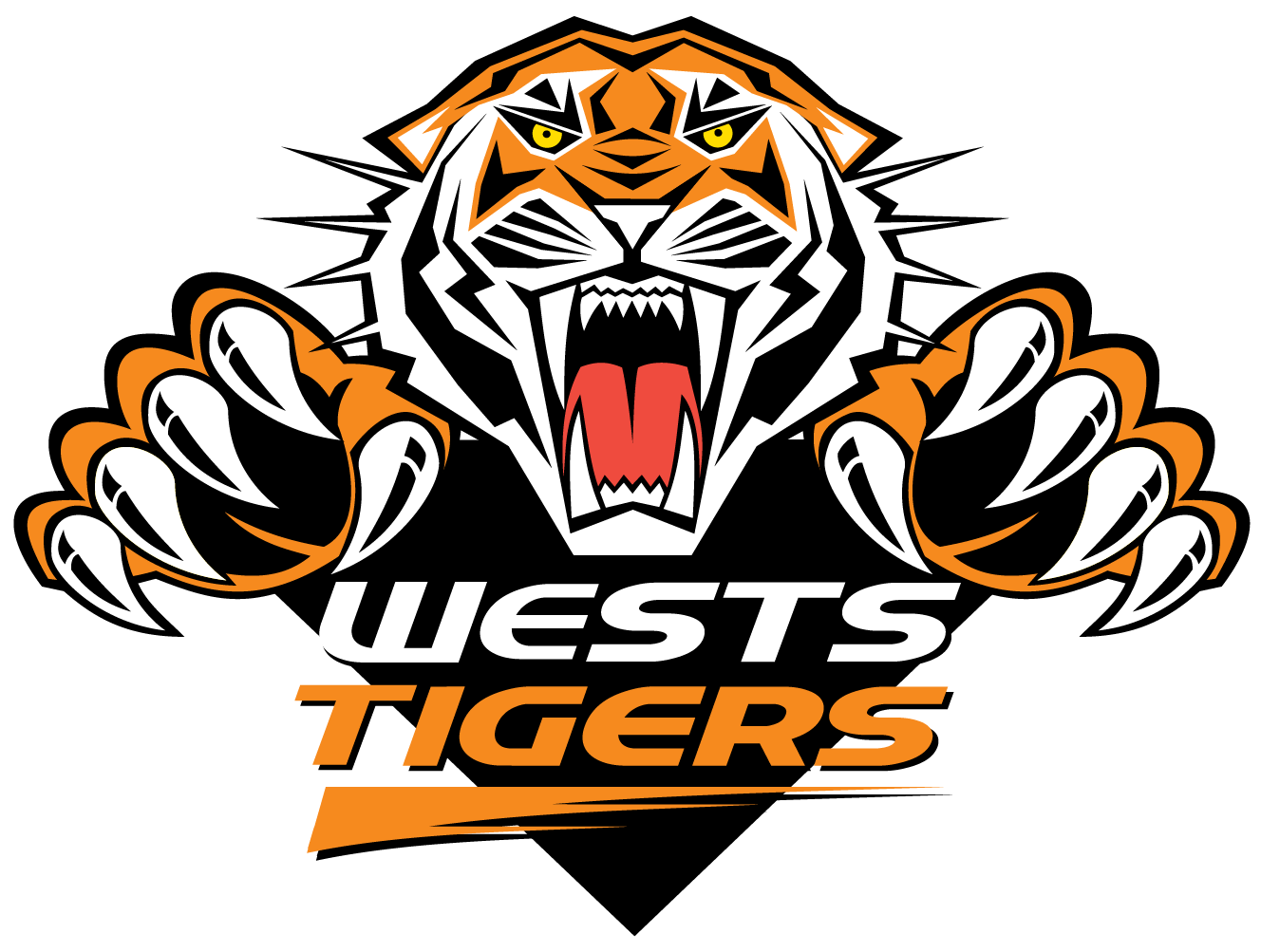 Royalty Vector Of A Logo Friendly Tiger Holding Sign - West Tigers Logo (1328x1003)
