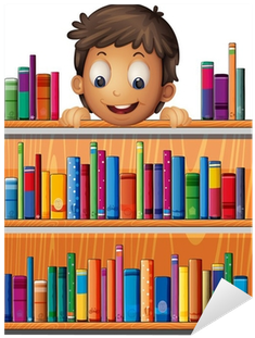 Vinilo Pixerstick Un Niño En La Parte Posterior De - Desenho De Livros Na Biblioteca (400x400)