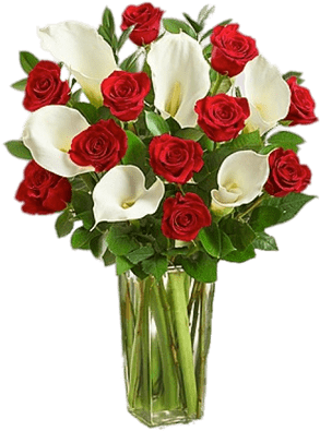 Red Roses And White Calla Lillies Bouquet - Calla Lily Valentines Bouquet (400x400)