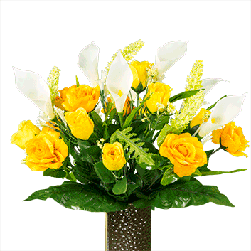 Yellow Rose With Cream Calla Lily - Ruby's Silk Flowers Yellow Rose With Cream Calla Lily (353x353)