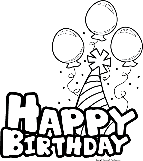 Happy Birthday Banner Clipart Black And White - Happy Birthday Black And White Balloons (557x625)