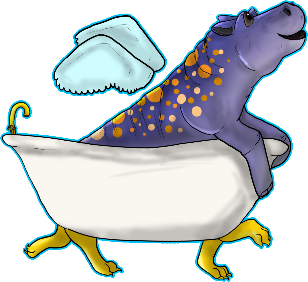 Purple Spotted Hippo Riding In A Bathtub By Spiritinspace - Cartoon (1500x1250)