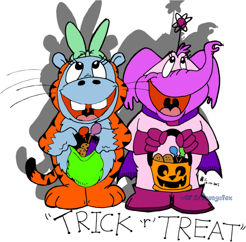 Halloween Sweeties-hippo And Elephant By Spongefox - Cartoon (912x875)