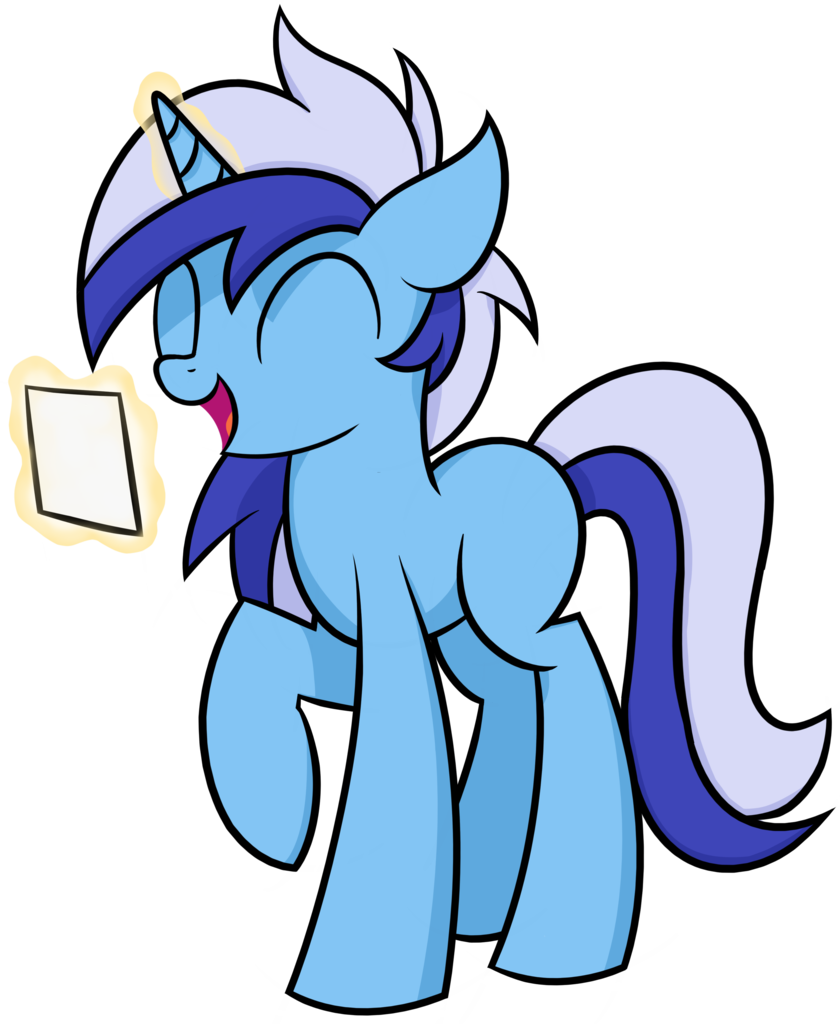 Reconprobe, Cue Card, Female, Glowing Horn, Mare, Minuette, - Cartoon (840x1024)