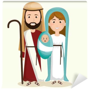 Happy Merry Christmas Manger Character Vector Illustration - Cartoon (400x400)