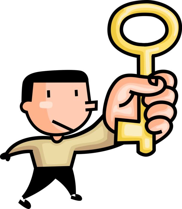 Vector Illustration Of Man Holds Skeleton Security - Man Holding Key Clipart Png (609x700)