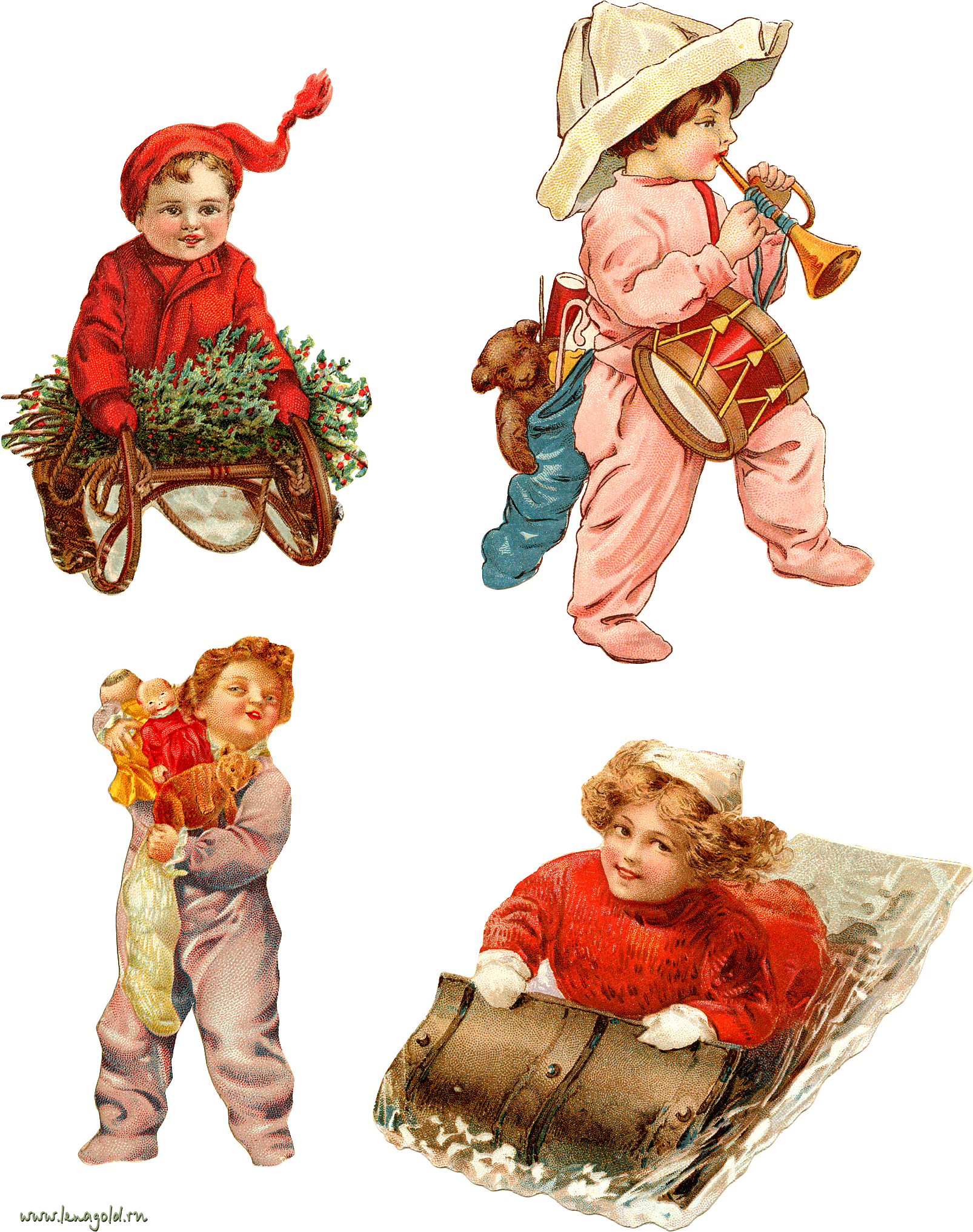Santa Claus Christmas Ornament Christmas Card Infant - Vintage Illustration With Boy And His Trumpet (1606x2034)