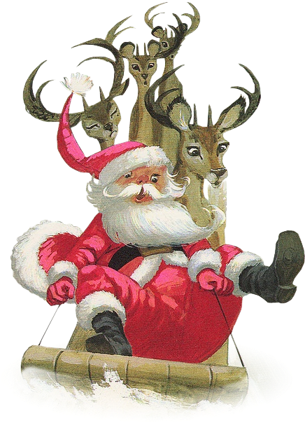 Santa Claus Comes With Sledges - Vintage Santas Sleigh Clipart (462x640)