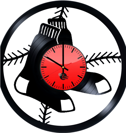 Boston Red Sox Logo Handmade Vinyl Record Wall Clock - Boston Red Sox (500x596)