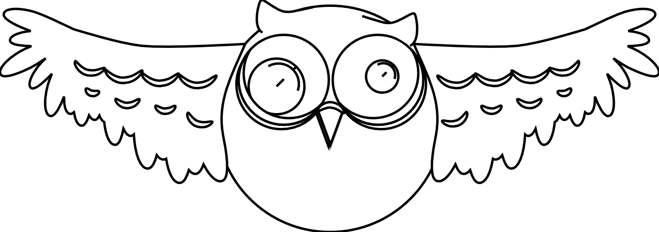 Cartoon Owl Black White Line Art Drawing Scalable Vector - Owl (1331x470)