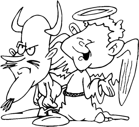 Heaven Vs Hell Devil Angel Coloring Page Purple Kitty - Cartoon (576x756)