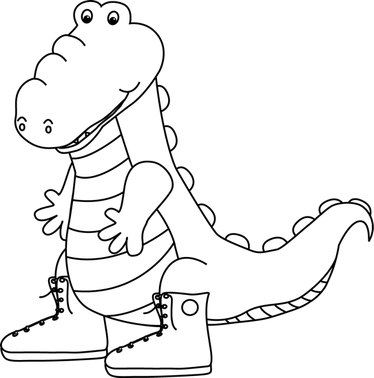 Black And White Alligator Wearing Sneakers Clip Art - Alligator Transparent Image Black And White (543x550)